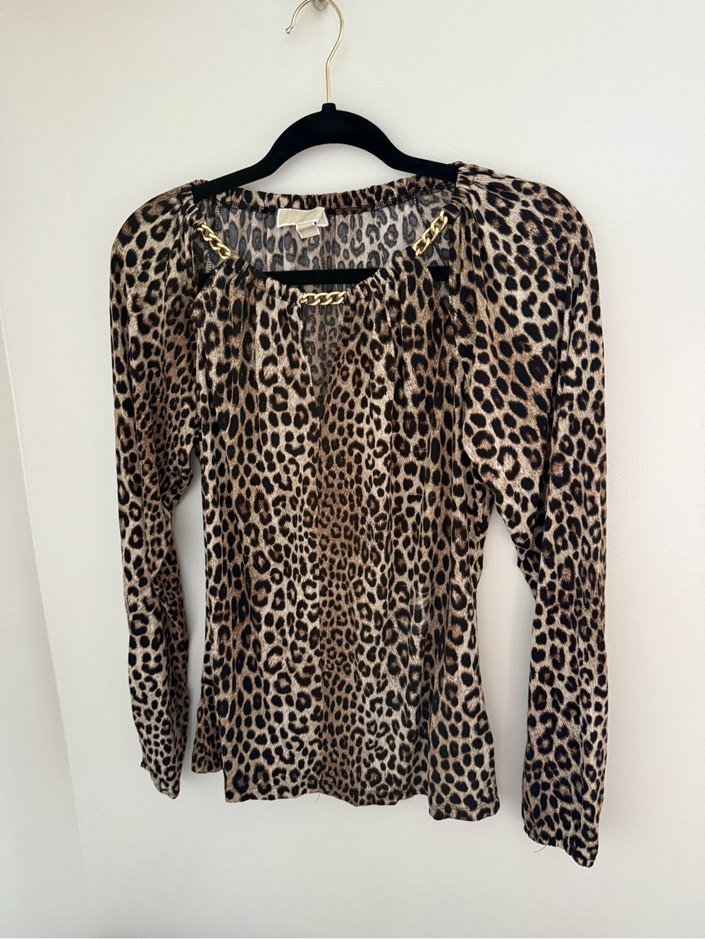 MICHAEL Michael Kors Leopard Print Gold Chain Neck Blouse M